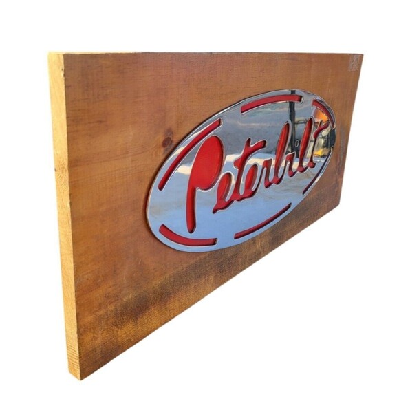 Vintage Peterbilt Wood Chrome Wall Hanging Plaque Trucker Mancave Mechanic Shop - Picture 5 of 10